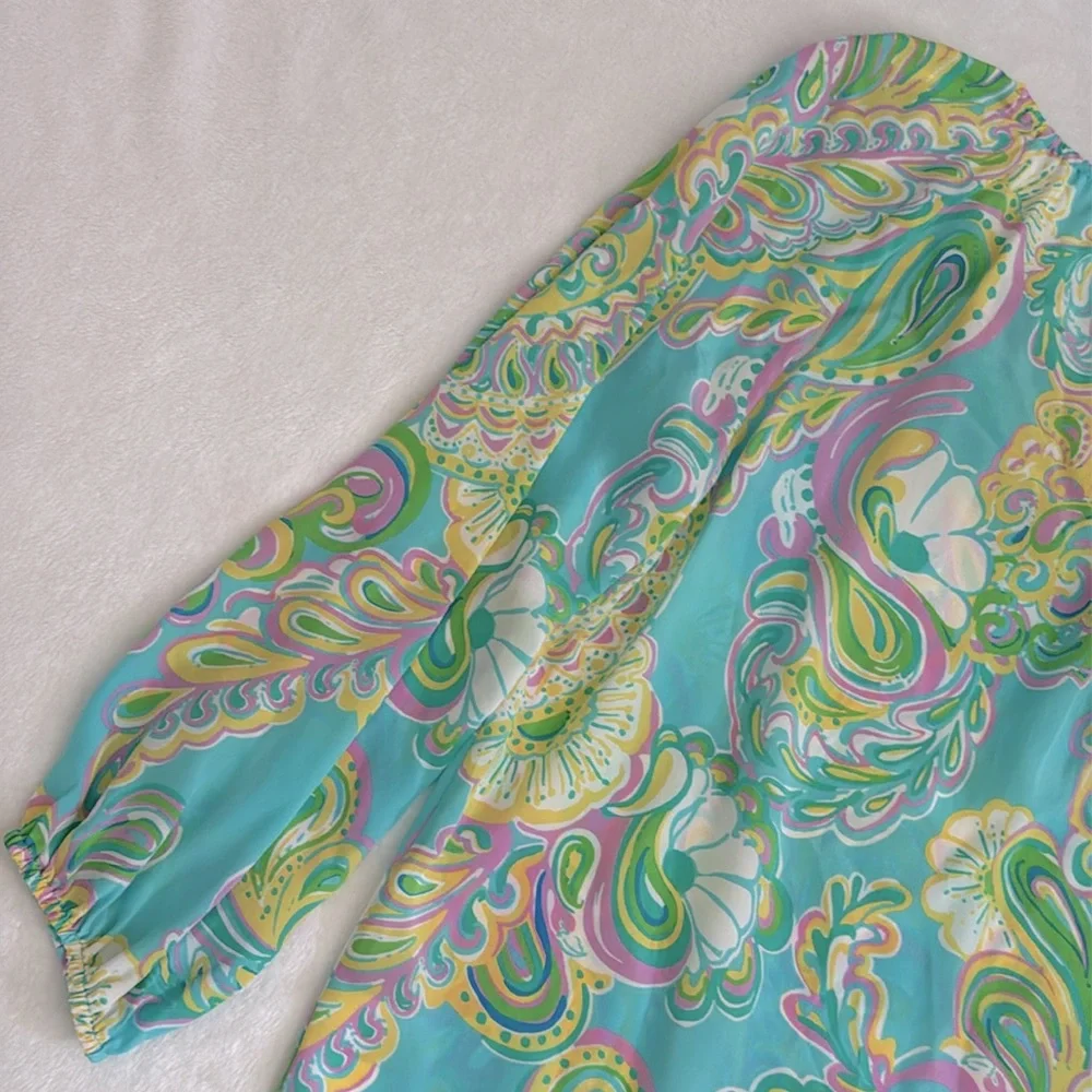 Lilly Pulitzer | Sarabeth 3/4 Sleeve Silk Blouse Double Trouble 91852 (S) - Picture 14 of 16